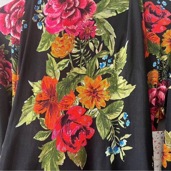 Free People Black Combo Floral 2 Am Mini Dress Open Back Tie Neck Size XS NWT - Picture 3 of 9